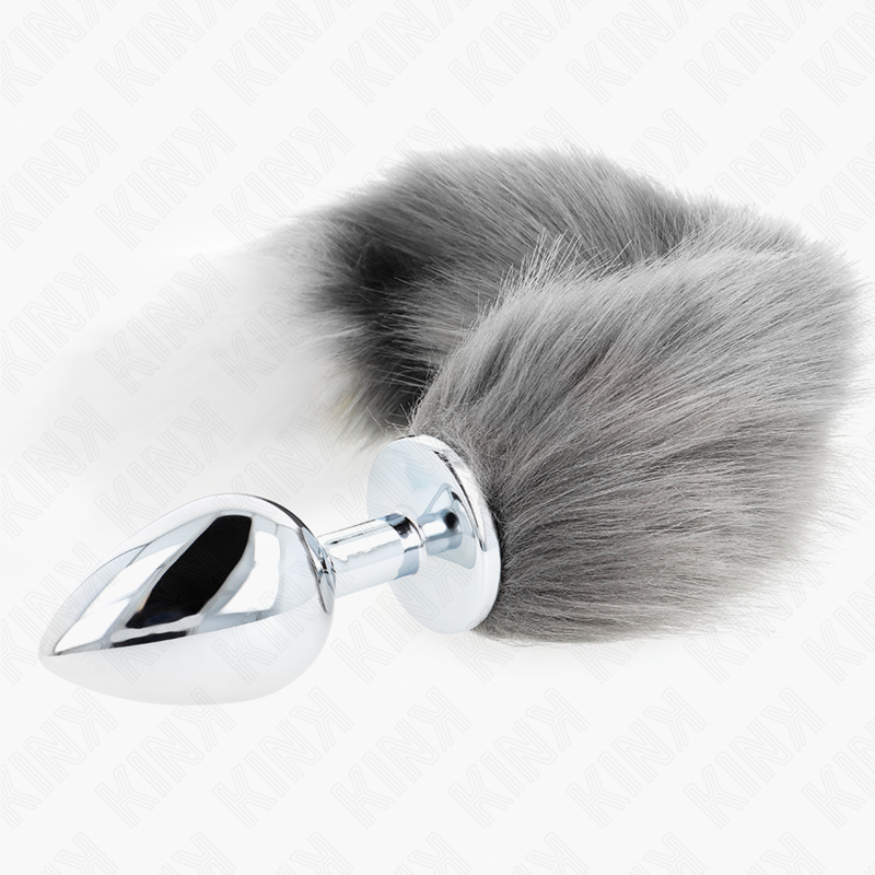 Kink Anal Plug - Size L 10 X 4 CM With Synthetic Tail 40 CM — White silicone