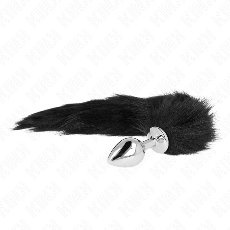 Kink Anal Plug - Size M 8 X 3.5 CM With Synthetic Tail 40 CM — Black silicone