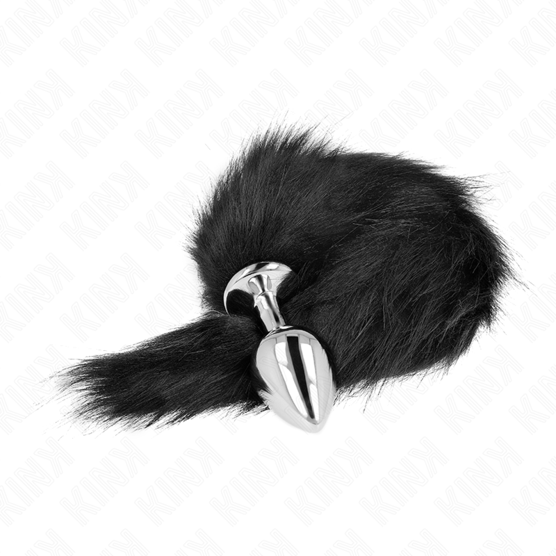 Kink Anal Plug - Size M 8 X 3.5 CM With Synthetic Tail 40 CM — Black silicone