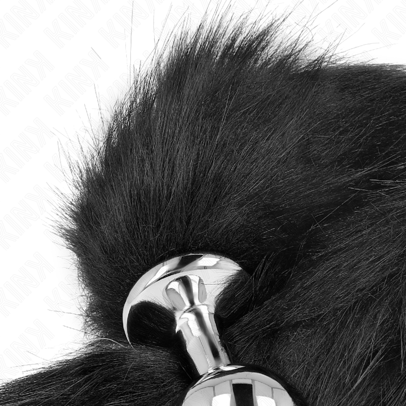 Kink Anal Plug - Size M 8 X 3.5 CM With Synthetic Tail 40 CM — Black silicone