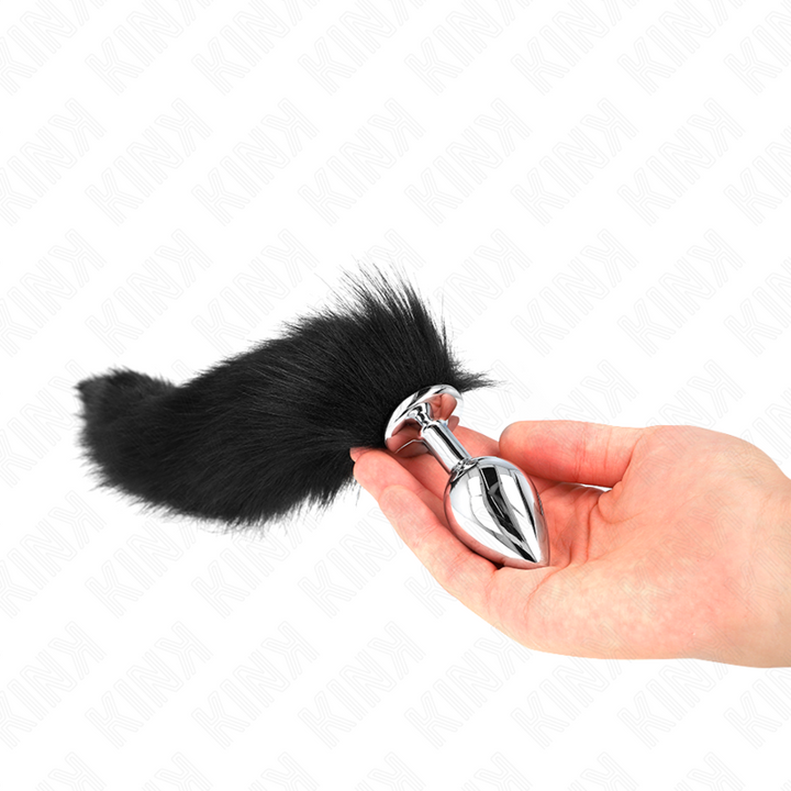 Kink Anal Plug - Size M 8 X 3.5 CM With Synthetic Tail 40 CM — Black silicone