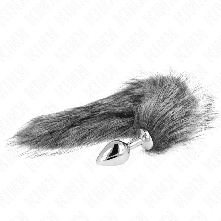 Kink Anal Plug - Size M 8 X 3.5 CM With Synthetic Tail 40 CM — Grey silicone