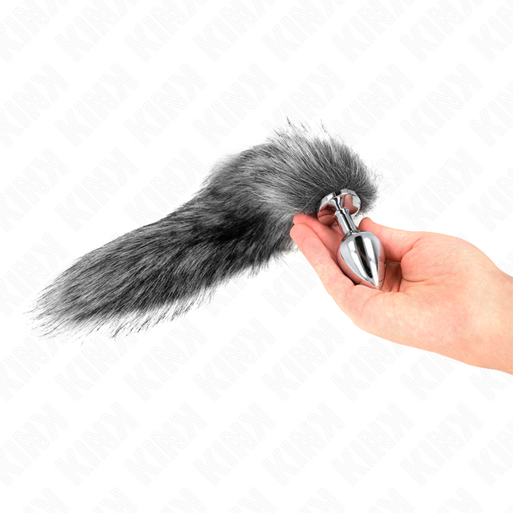 Kink Anal Plug - Size M 8 X 3.5 CM With Synthetic Tail 40 CM — Grey silicone