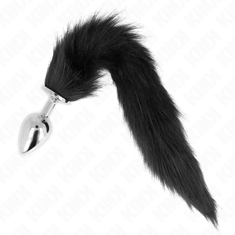 Kink Anal Plug - Size L 10 X 4 CM With Synthetic Tail 40 CM — Black silicone