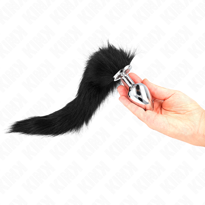 Kink Anal Plug - Size L 10 X 4 CM With Synthetic Tail 40 CM — Black silicone