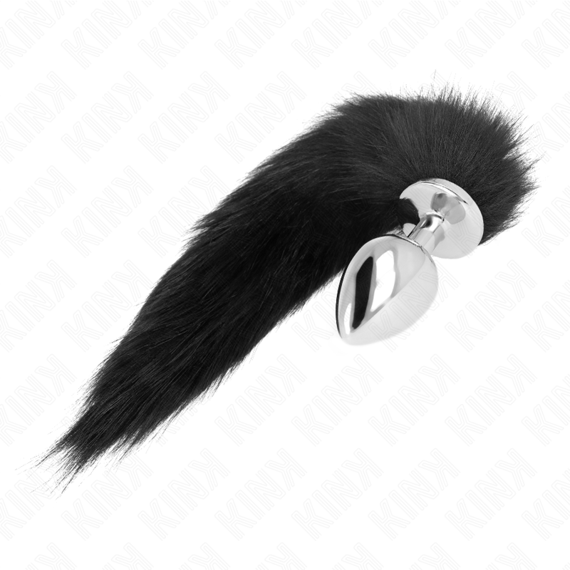 Kink Anal Plug - Size L 10 X 4 CM With Synthetic Tail 40 CM — Black silicone