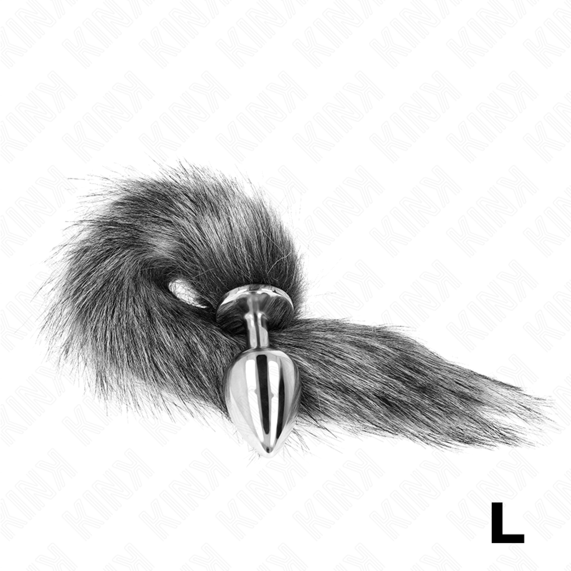 Kink Anal Plug - Size L 10 X 4 CM With Synthetic Tail 40 CM — Grey silicone
