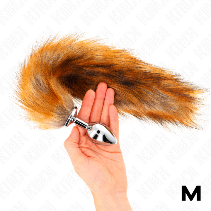 Kink Anal Plug - Size M 8 X 3.5 CM With Synthetic Tail 40 CM — Brown silicone