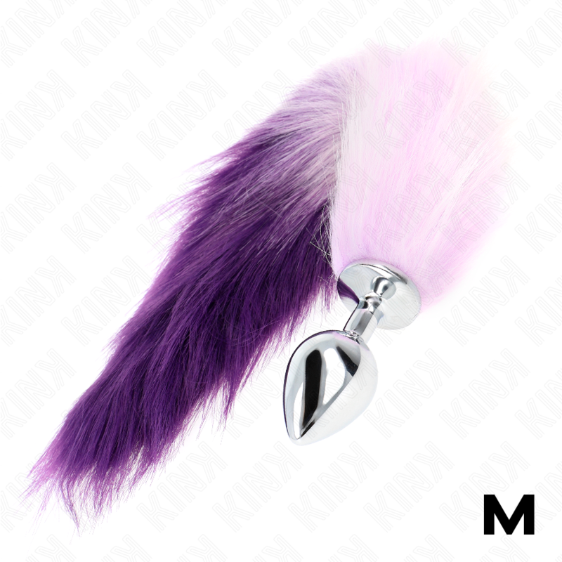 Kink Anal Plug - Size M 8 X 3.5 CM With Synthetic Tail 40 CM — Purple silicone