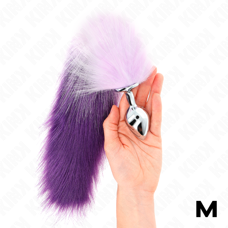 Kink Anal Plug - Size M 8 X 3.5 CM With Synthetic Tail 40 CM — Purple silicone