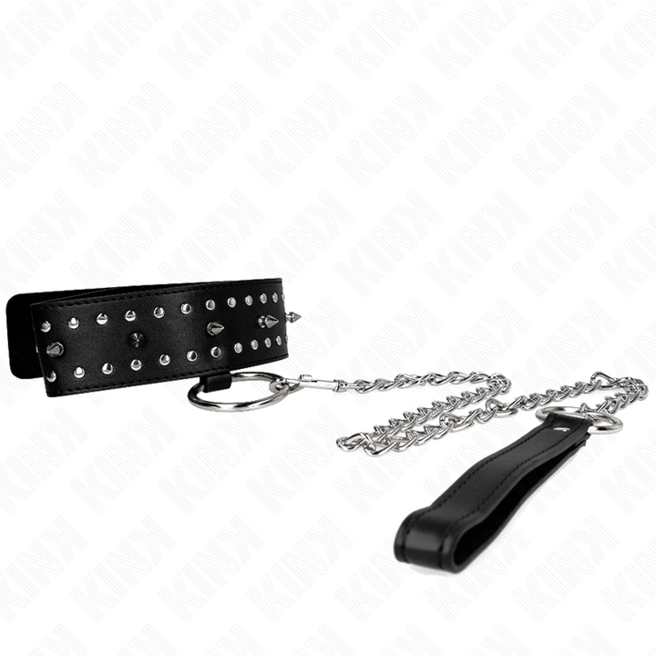 Kink Necklace With Leash - 65 CM With Silver Studs Model 1