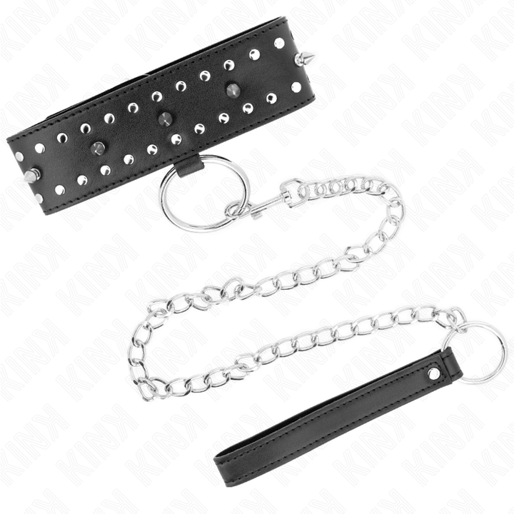 Kink Necklace With Leash - 65 CM With Silver Studs Model 1