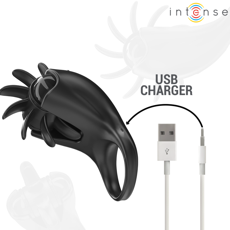 INTENSE - MABEL VIBRATING RING 10 VIBRATIONS WITH CLITORIS STIMULATOR BLACK