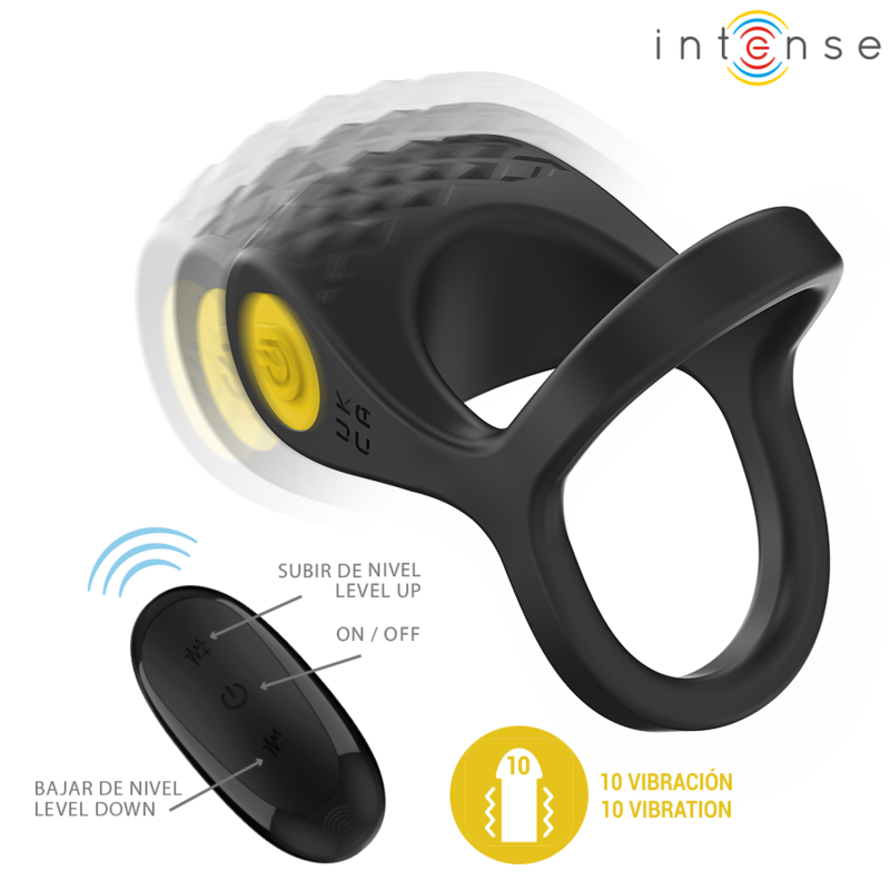 Intense Alex Vibrator - Double Penis Ring 10 Vibrations Black
