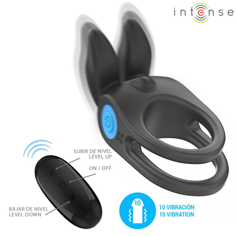 Intense Sam Vibrator - Double Penis Ring 10 Vibrations Black