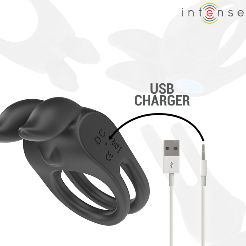 Intense Sam Vibrator - Double Penis Ring 10 Vibrations Black