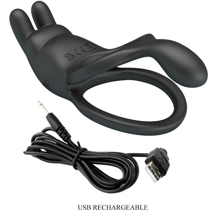 PRETTY LOVE - SETH DOUBLE VIBRATING RING RABBIT 7 VIBRATIONS BLACK