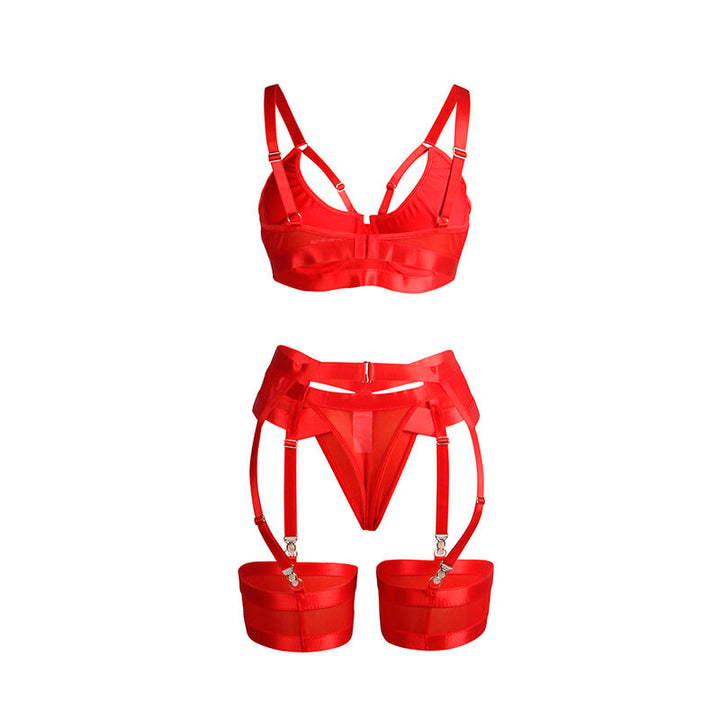 SUBBLIME - 955267 RED BONDAGE BRA WITH GARTER SET L/XL