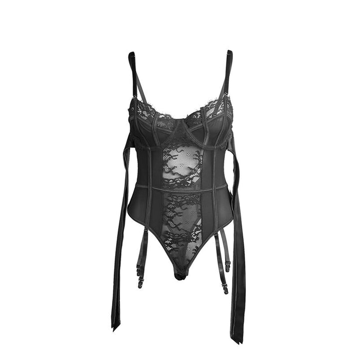 SUBBLIME - 955496 LACE BODYSUIT WITH BOWS AND GARTERS BLACK S/M