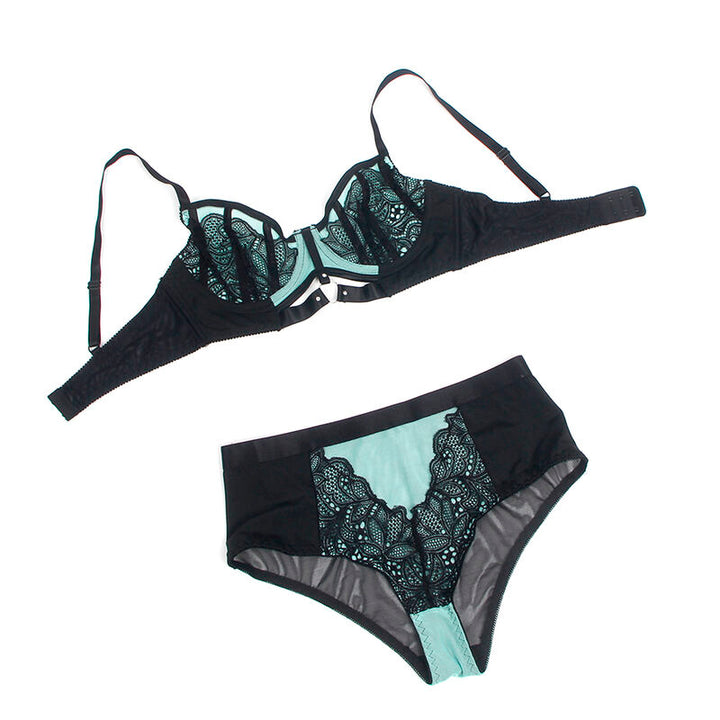 SUBBLIME - 955564 GREEN PATENT LEATHER MESH ZIPPER BRA SET L/XL