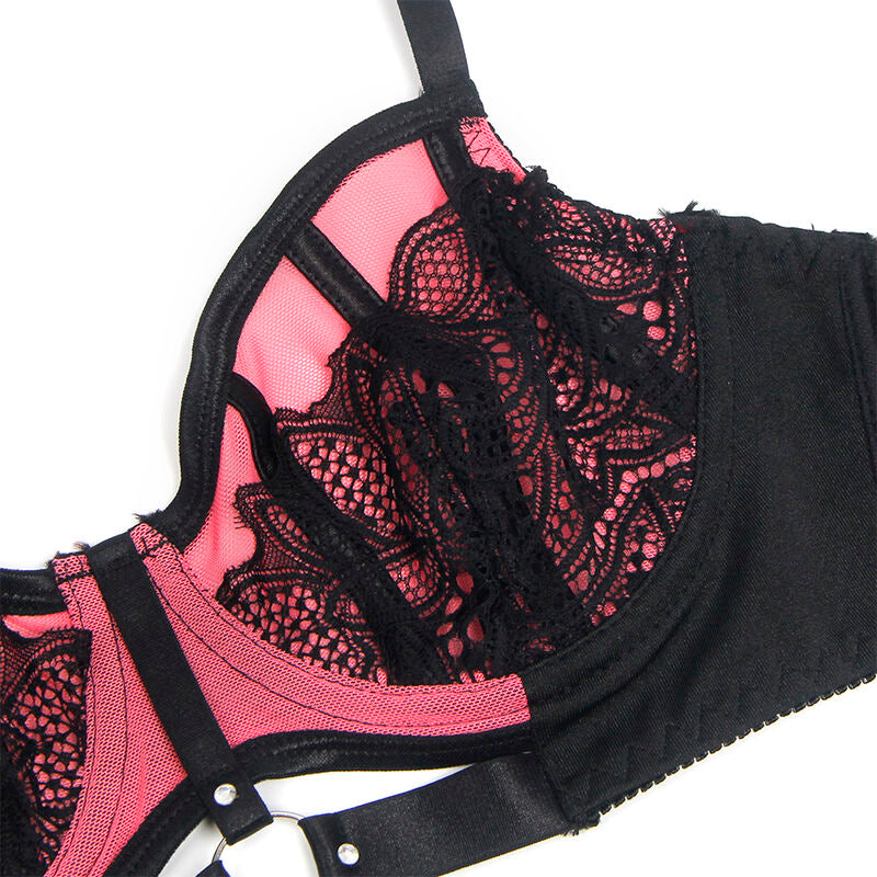 SUBBLIME - 955571 PINK PATENT LEATHER MESH ZIPPER BRA SET S/M