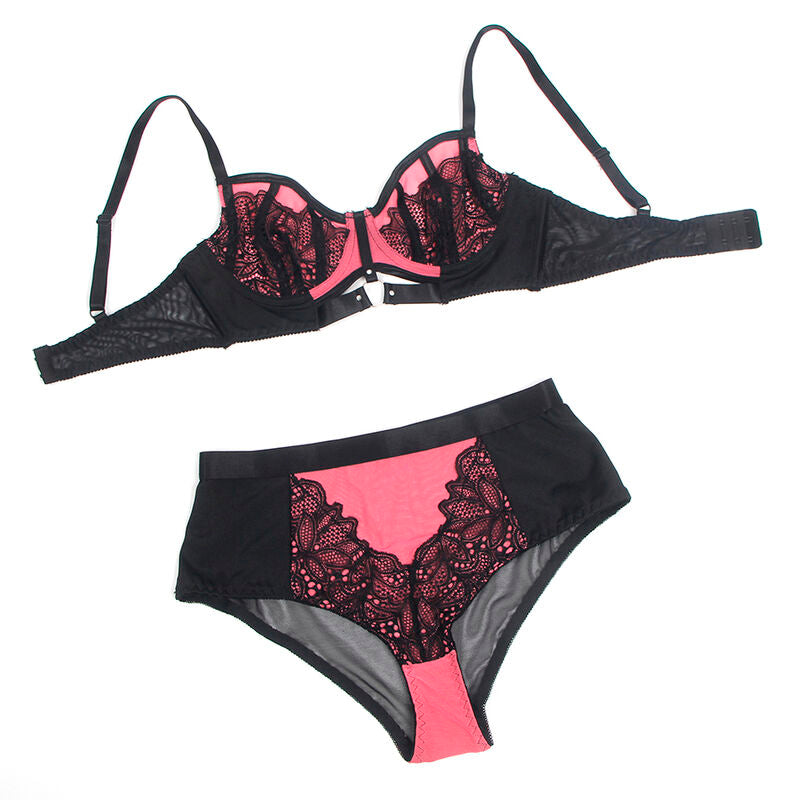 SUBBLIME - 955571 PINK PATENT LEATHER MESH ZIPPER BRA SET S/M