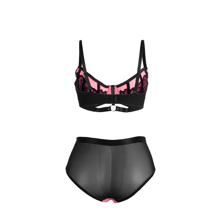 SUBBLIME - 955588 PINK PATENT LEATHER MESH ZIPPER BRA SET L/XL
