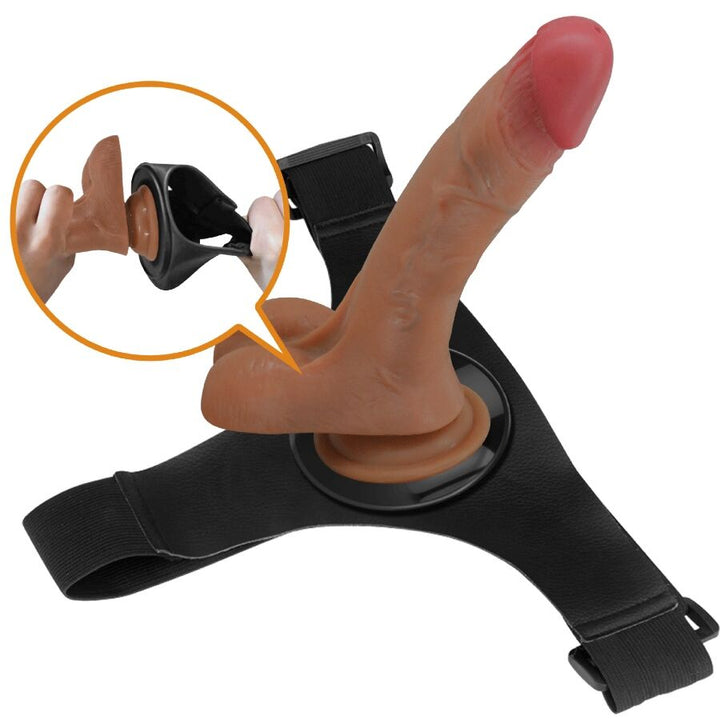 PRETTY LOVE - UNIVERSAL HARNESS BRIEFS WITH VIBRATING AND SQUIRTING DILDO 15.5 CM MULATO