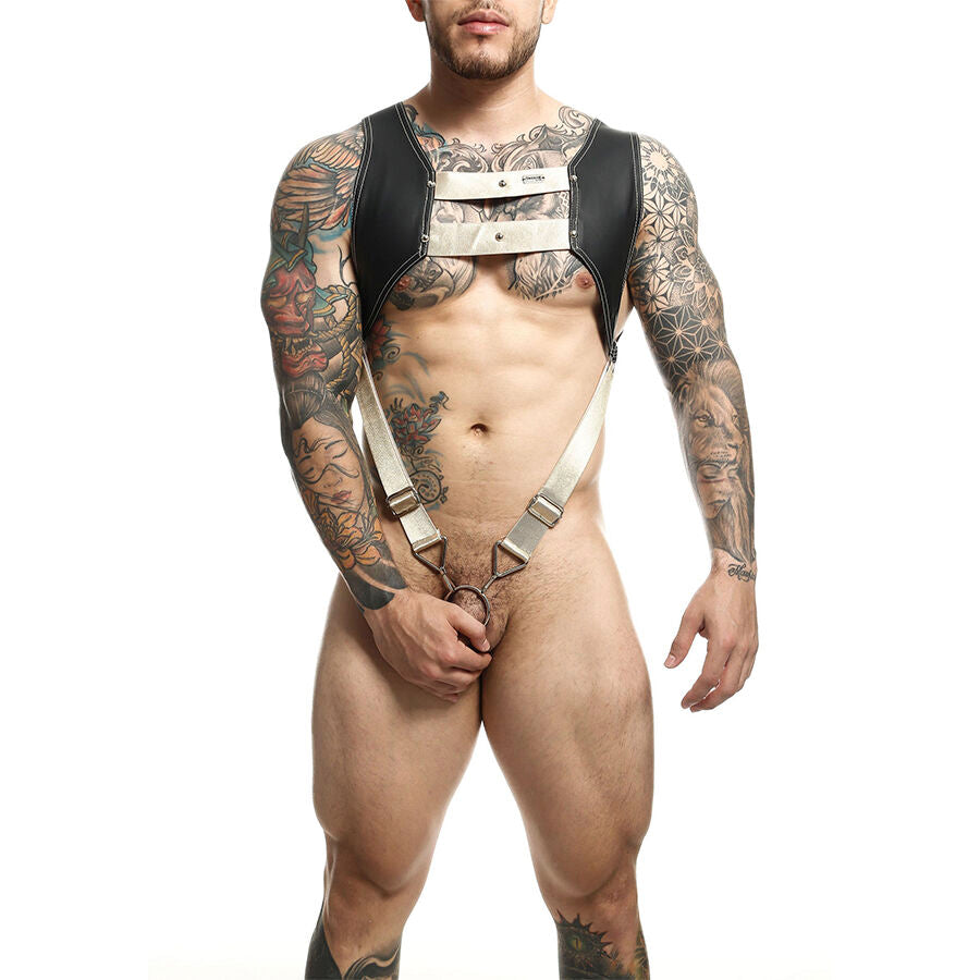 MOB - Dngeon Harness With Golden Penis Ring One Size