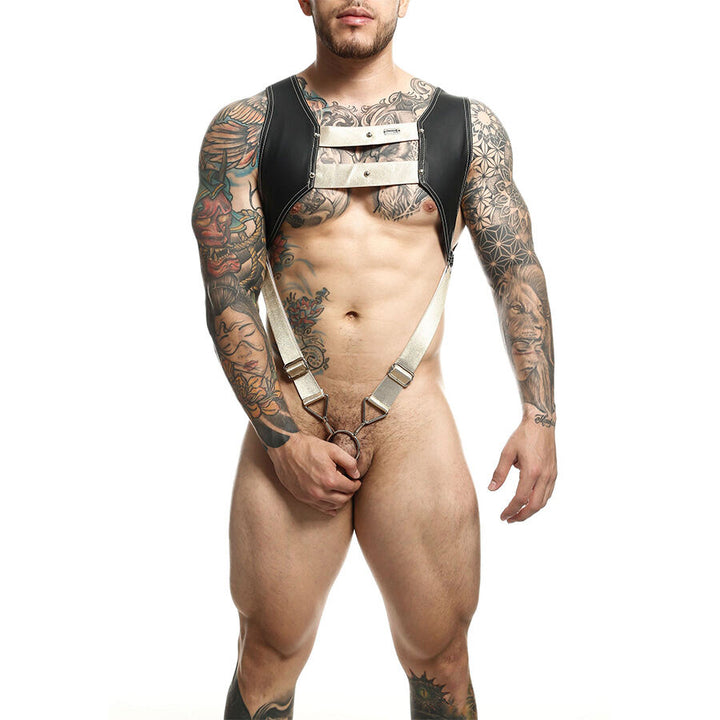 MOB - Dngeon Harness With Golden Penis Ring One Size