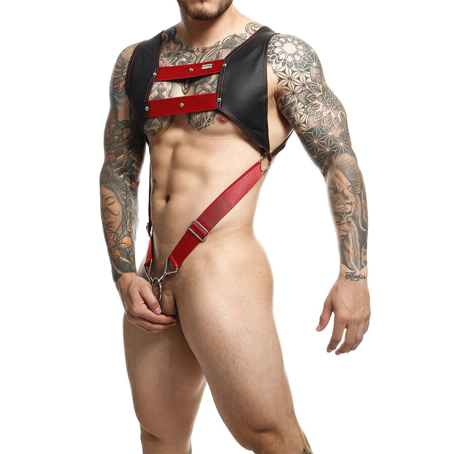 MOB - Dngeon Harness With Red Penis Ring One Size