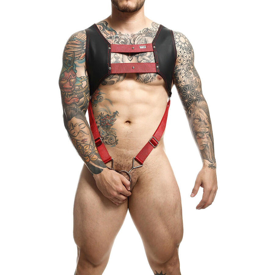 MOB - Dngeon Harness With Red Penis Ring One Size