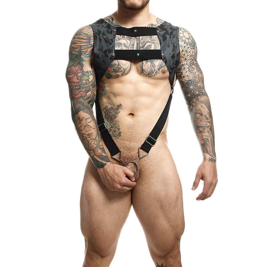 MOB - Dngeon Harness With Silver Penis Ring One Size