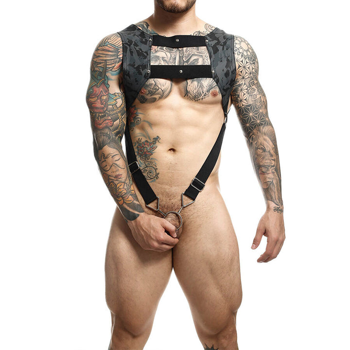 MOB - Dngeon Harness With Silver Penis Ring One Size