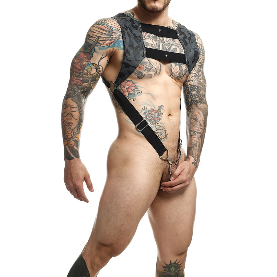 MOB - Dngeon Harness With Silver Penis Ring One Size