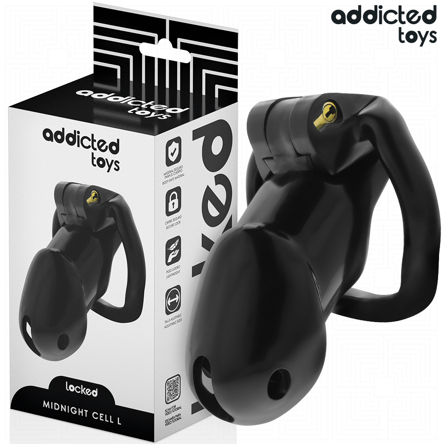 Addicted Toys locked Midnight Cell penis cage, size L
