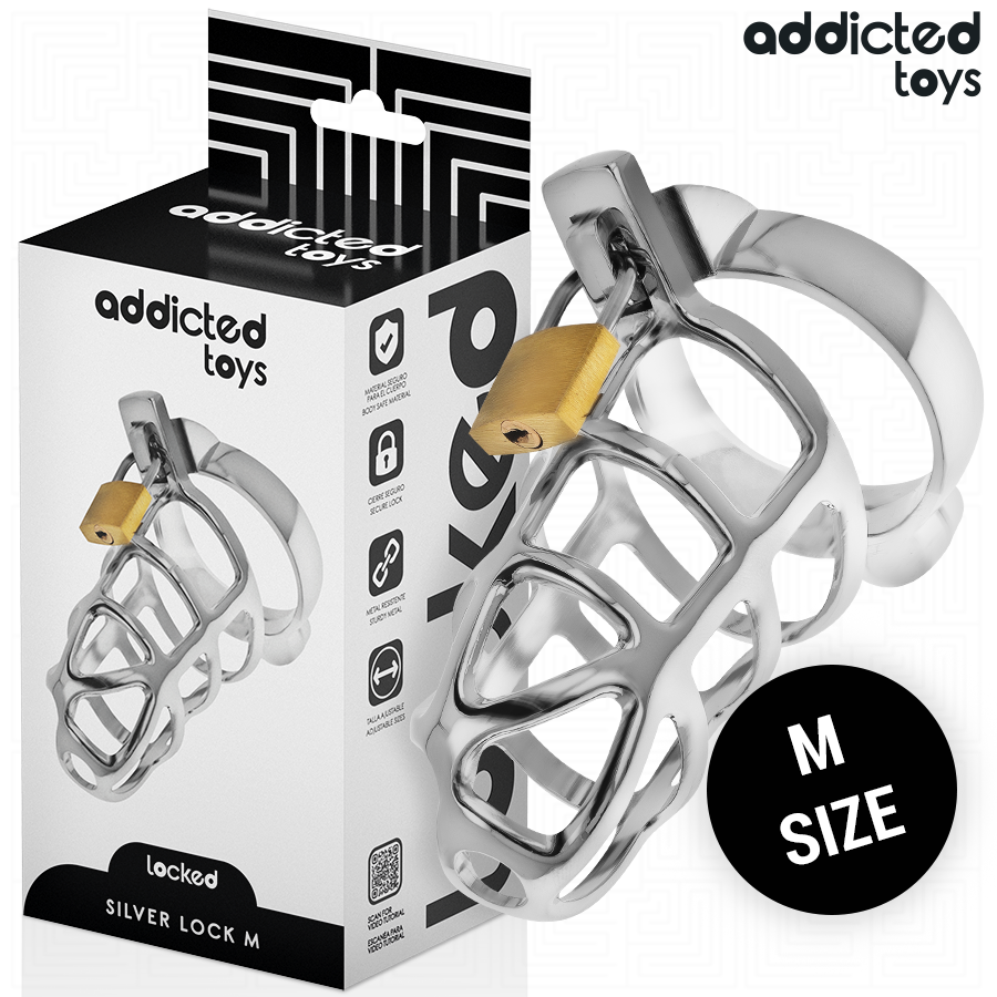 Addicted Toys Silver Lock metal penis cage, size M