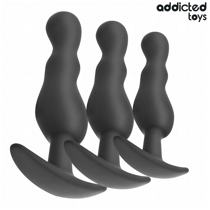 Addicted Toys Set Of 3 Anal Plug Silicone Model 1 — Black · Silicone