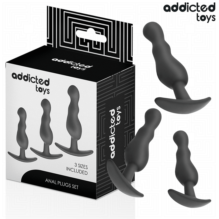 Addicted Toys Set Of 3 Anal Plug Silicone Model 1 — Black · Silicone
