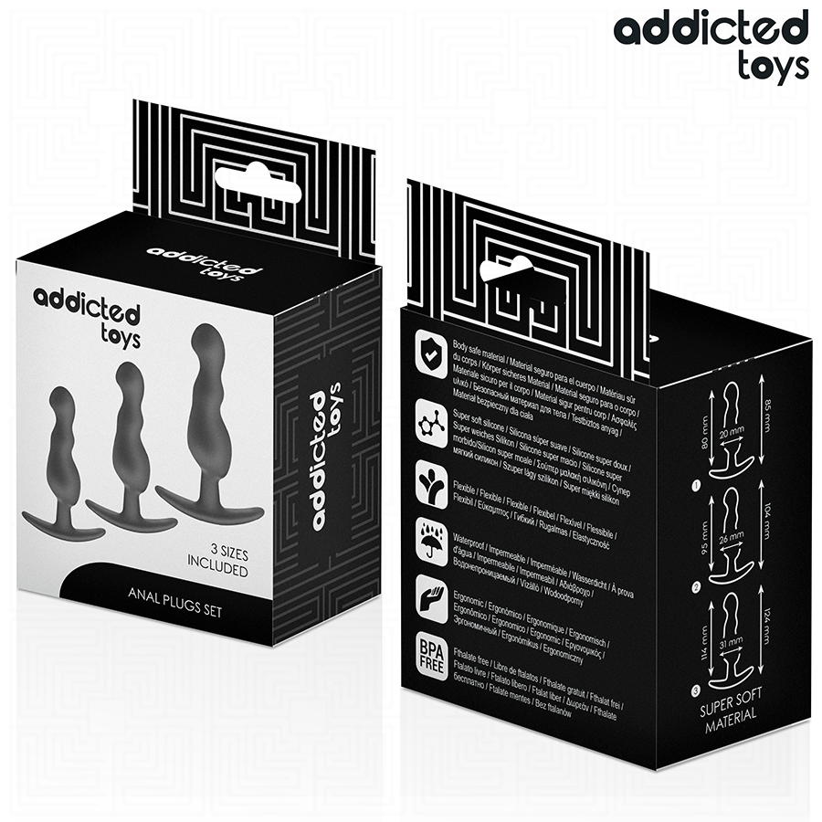 Addicted Toys Set Of 3 Anal Plug Silicone Model 1 — Black · Silicone