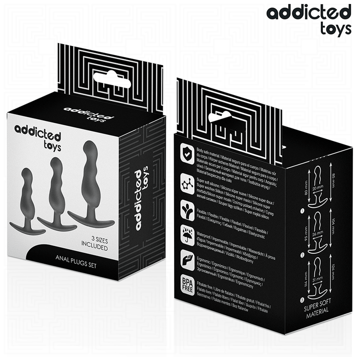 Addicted Toys Set Of 3 Anal Plug Silicone Model 1 — Black · Silicone