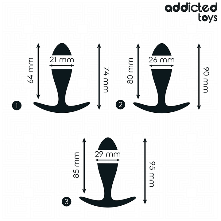 Addicted Toys Set Of 3 Anal Plug Silicone Model 2 — Black · Silicone