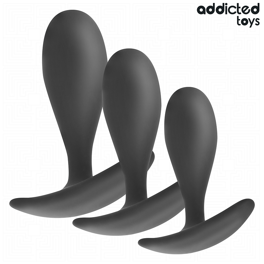 Addicted Toys Set Of 3 Anal Plug Silicone Model 2 — Black · Silicone