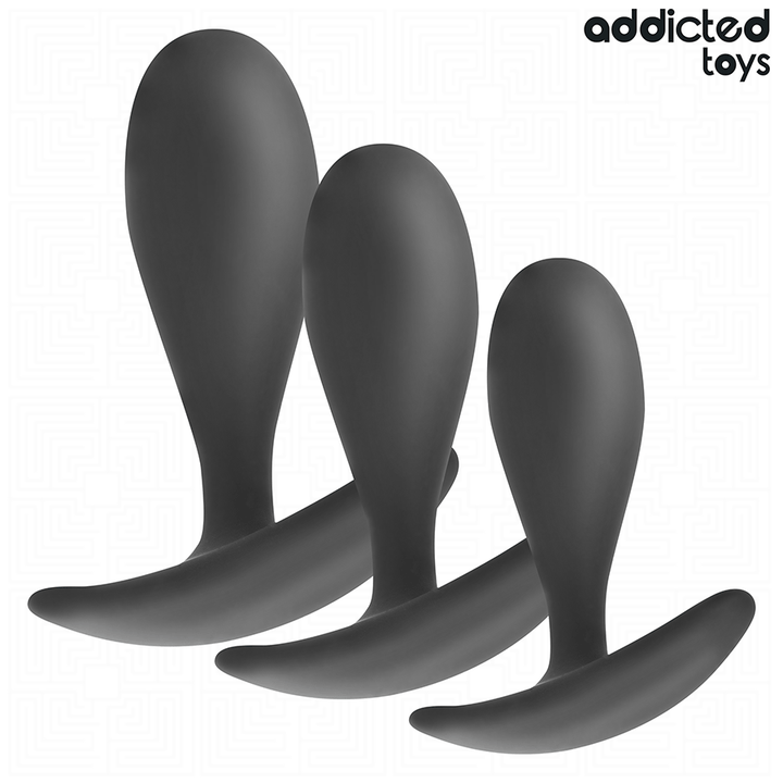 Addicted Toys Set Of 3 Anal Plug Silicone Model 2 — Black · Silicone