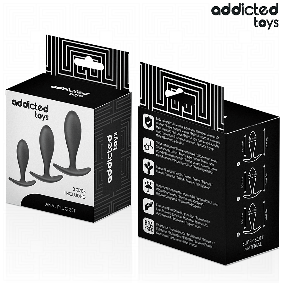 Addicted Toys Set Of 3 Anal Plug Silicone Model 2 — Black · Silicone