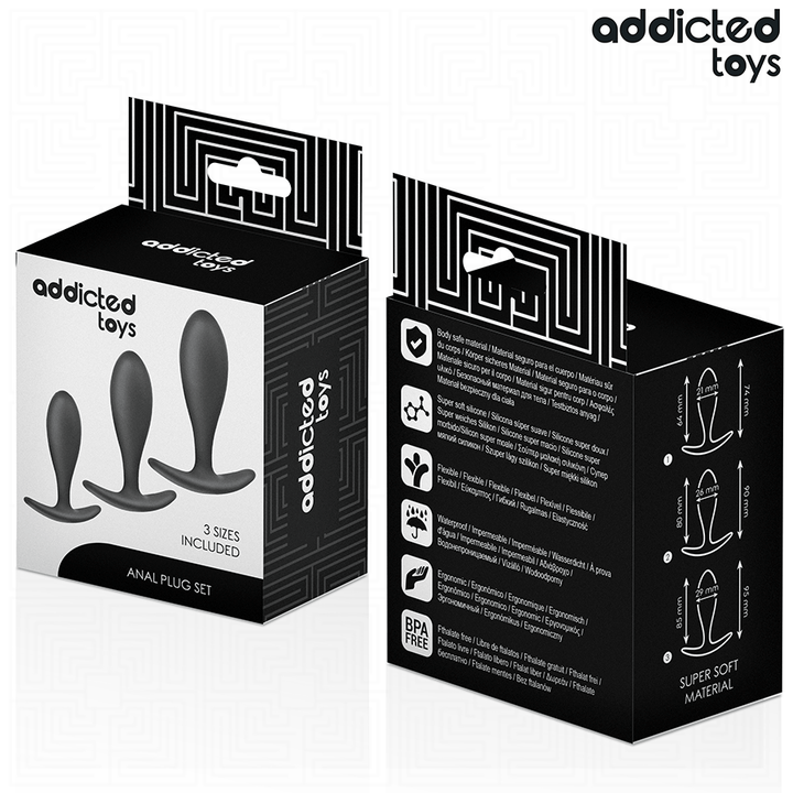 Addicted Toys Set Of 3 Anal Plug Silicone Model 2 — Black · Silicone
