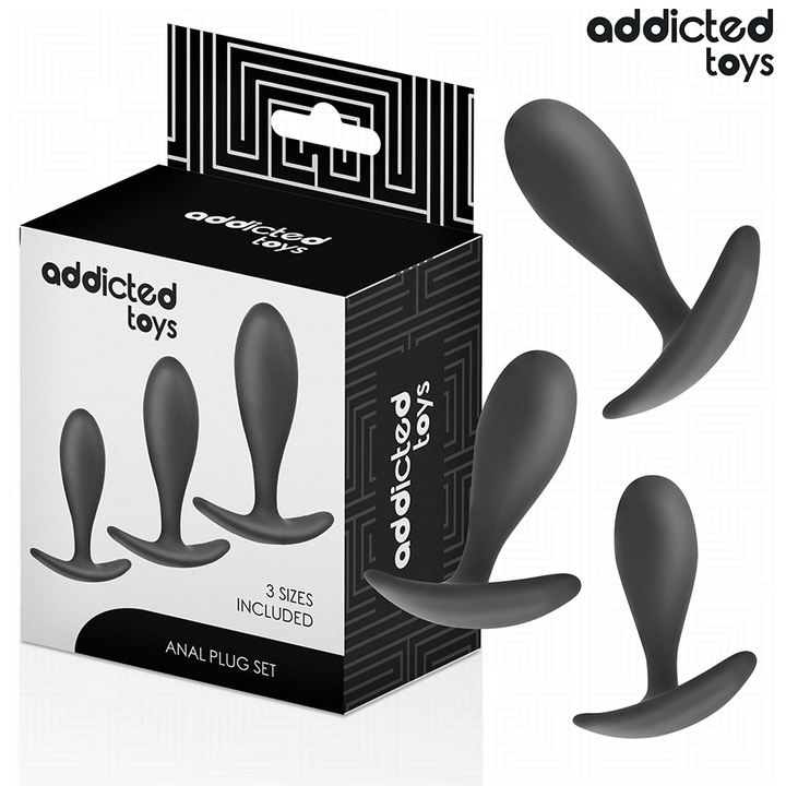 Addicted Toys Set Of 3 Anal Plug Silicone Model 2 — Black · Silicone