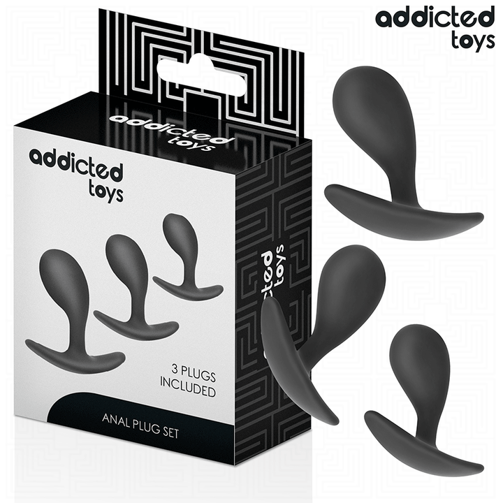 Addicted Toys Set Of 3 Anal Plug Silicone Model 3 — Black · Silicone