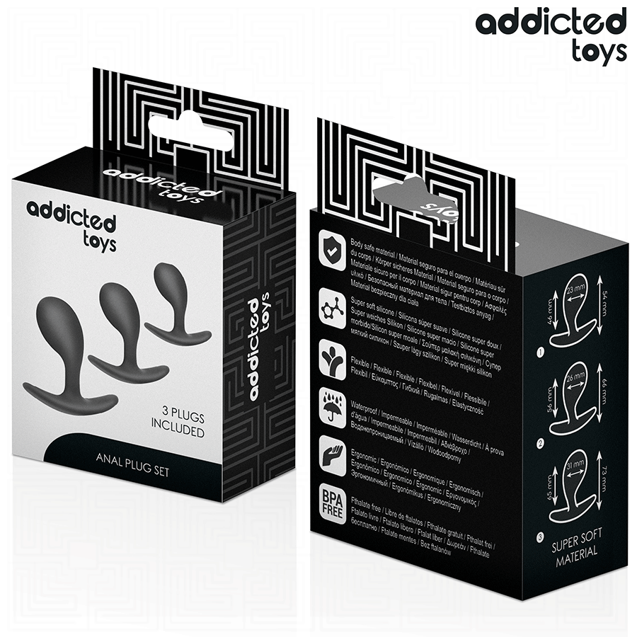 Addicted Toys Set Of 3 Anal Plug Silicone Model 3 — Black · Silicone