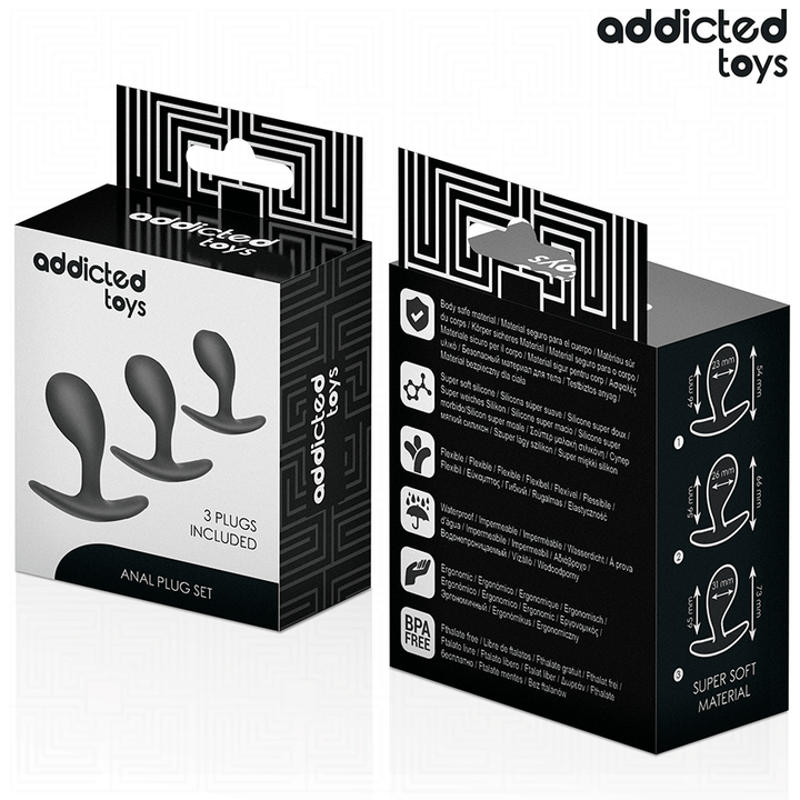 Addicted Toys Set Of 3 Anal Plug Silicone Model 3 — Black · Silicone